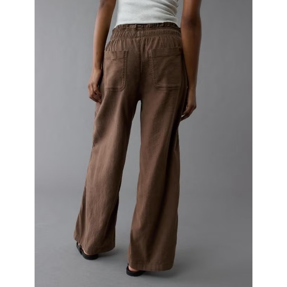 American Eagle sz XL Brown Linen Oversized Wide Leg Drawstring Pants Laggenlook - Picture 2 of 10